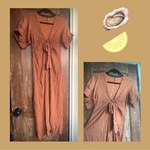 Long Neckline Dress, Burnt Orange, Small